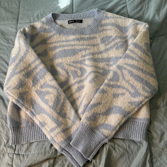Shein Blue and White Tiger Striped Crop Sweater - Size - Picture 1 of 5
